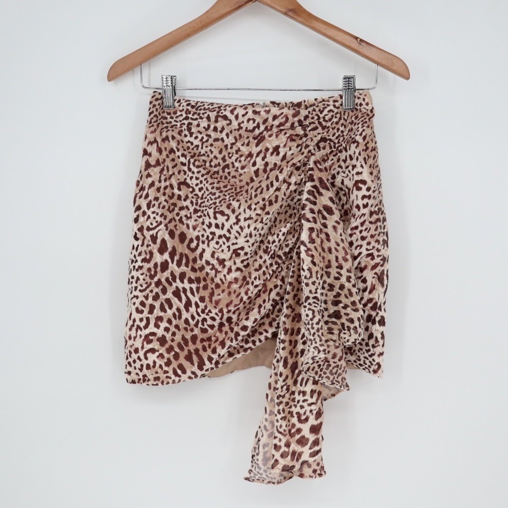 Naked Wardrobe Leopard Print Velvet Draped Ruffle Mini Skirt Medium - Picture 2 of 6